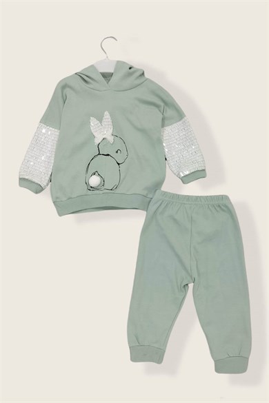 Kız Bebek Mint Yeşil Pullu Tavşancık Desenli İkili Takım