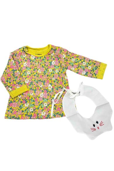 Kız Çocuk Çiçek Detaylı Safran Renkli Sweatshirt